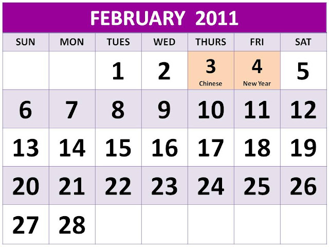 february 2010 calendar with holidays. February Calendar 2011 With