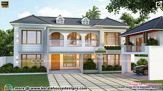 Dormer window sloping roof style house 4668 sq-ft