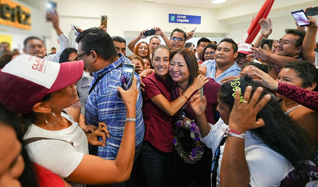 Claudia Sheinbaum llega a Villahermosa, Tabasco, con la finalidad de emprender su camino a Chiapas