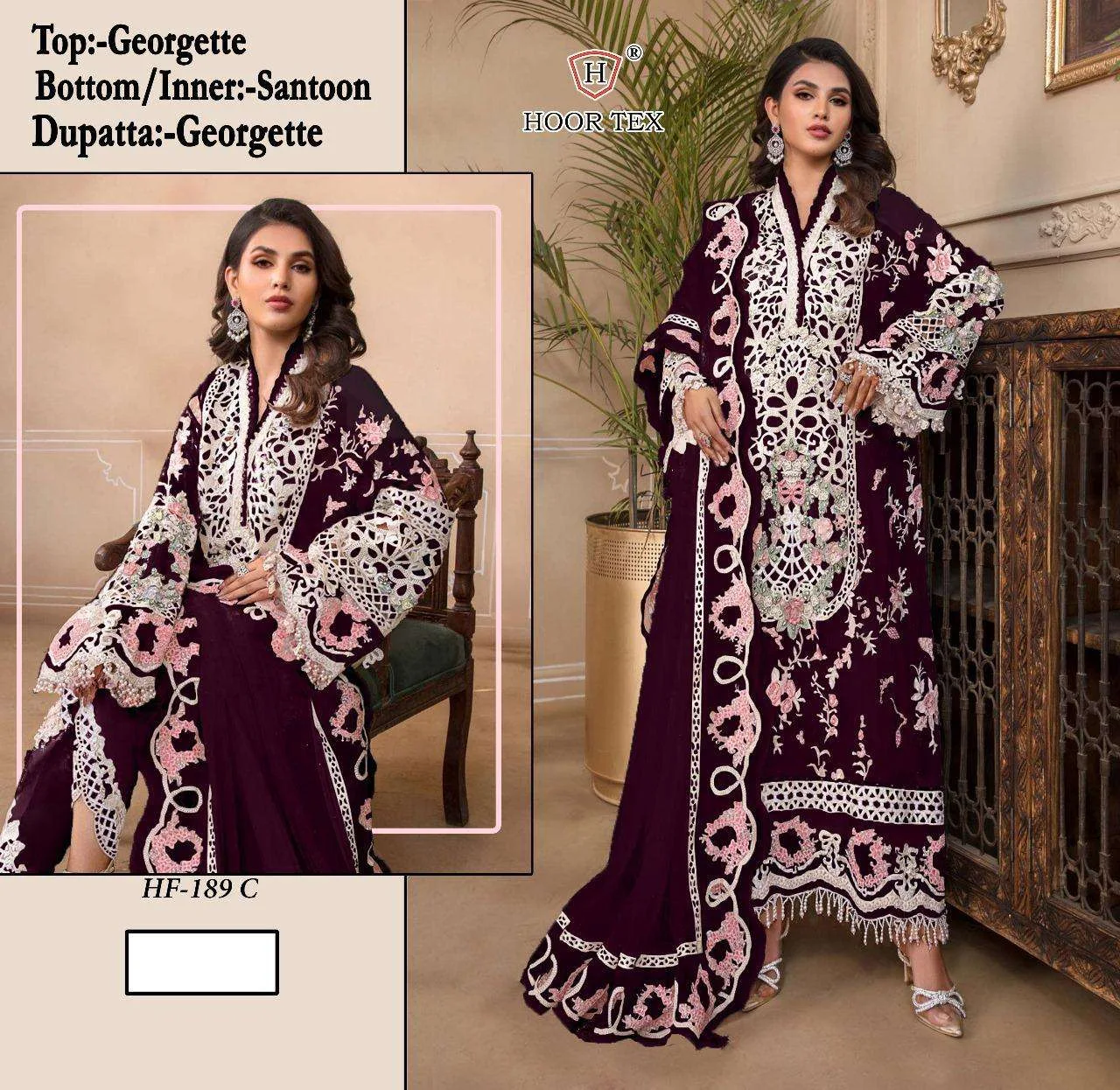 Hf 189 Hoor Tex Fox Georgette Pakistani Readymade Suits