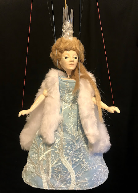 Pelham Puppet redressed as the White witch from the chronicles of Narnia
