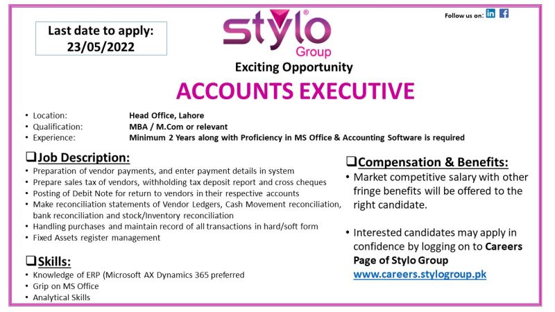 Stylo Pvt Ltd Jobs For Accounts Executive