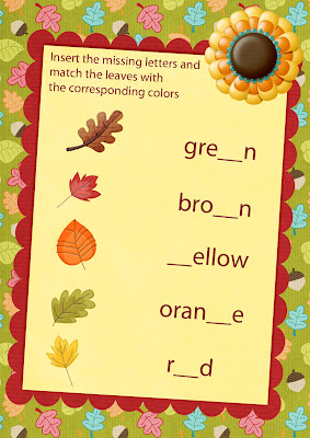 fall colours matching worksheet, English for children