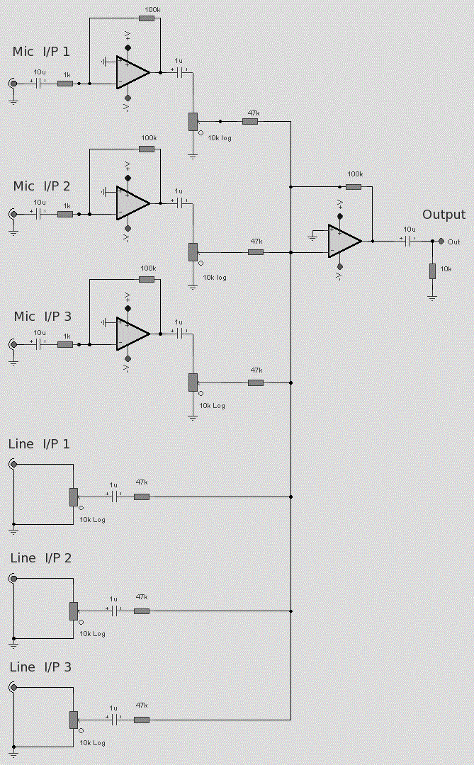 Op Amp 6 Line Audio Mixer Circuit Koleksi Skema Rangkaian 