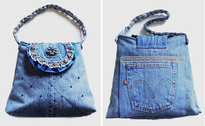 Handbag of old jeans with a strap. Pattern bags. DIY tutorial in pictures.  Сумочка из старых джинсов