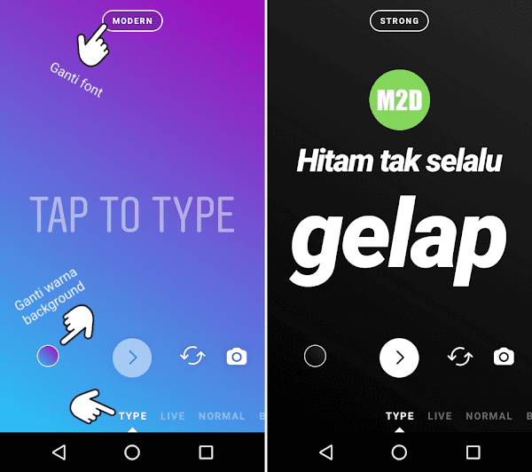 Layaknya status teks WhatsApp yang berlatar warna Teknik Membuat Tulisan di Instagram Stories dengan Background Warna-warni