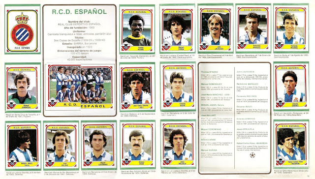 Álbum FUTBOL 84. Temporada 1983-83. Liga de 1ª y 2ª División, España. Editorial Panini. R. C. D. ESPAÑOL. Escudo, N'KONO, ZÚÑIGA, LAURIDSEN, MÁRQUEZ, MOLINOS. DOMÍNGUEZ, Equipo, JOB, MAURI, Orlando GIMÉNEZ. MIGUEL ÁNGEL, GALLART, COROMINAS, ARABI, OREJUELA, Rafa MARAÑÓN.