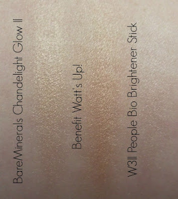 BareMinerals Chandelight Glow Illuminator, Benefit Watt's Up!, W3ll People Bio Brightener Stick