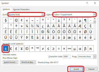 cara membuat simbol plus minus di word