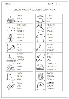 Hipótese de escrita silábica sem valor sonoro - Circule o nome da figura 3.