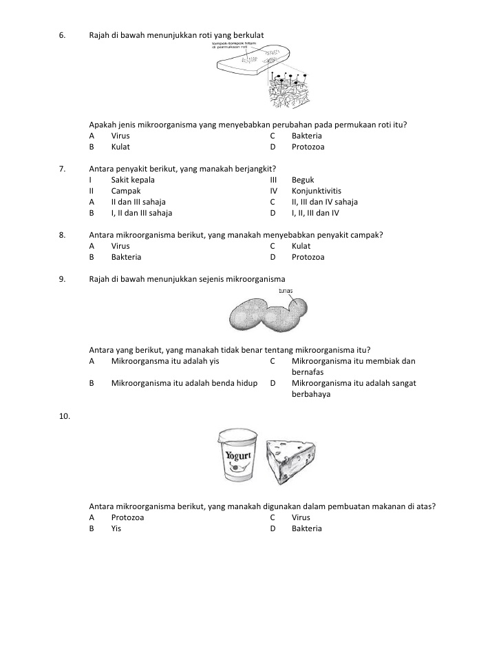 DUNIA SAINS TAHUN 5: Latihan Unit 1: Mikroorganisma