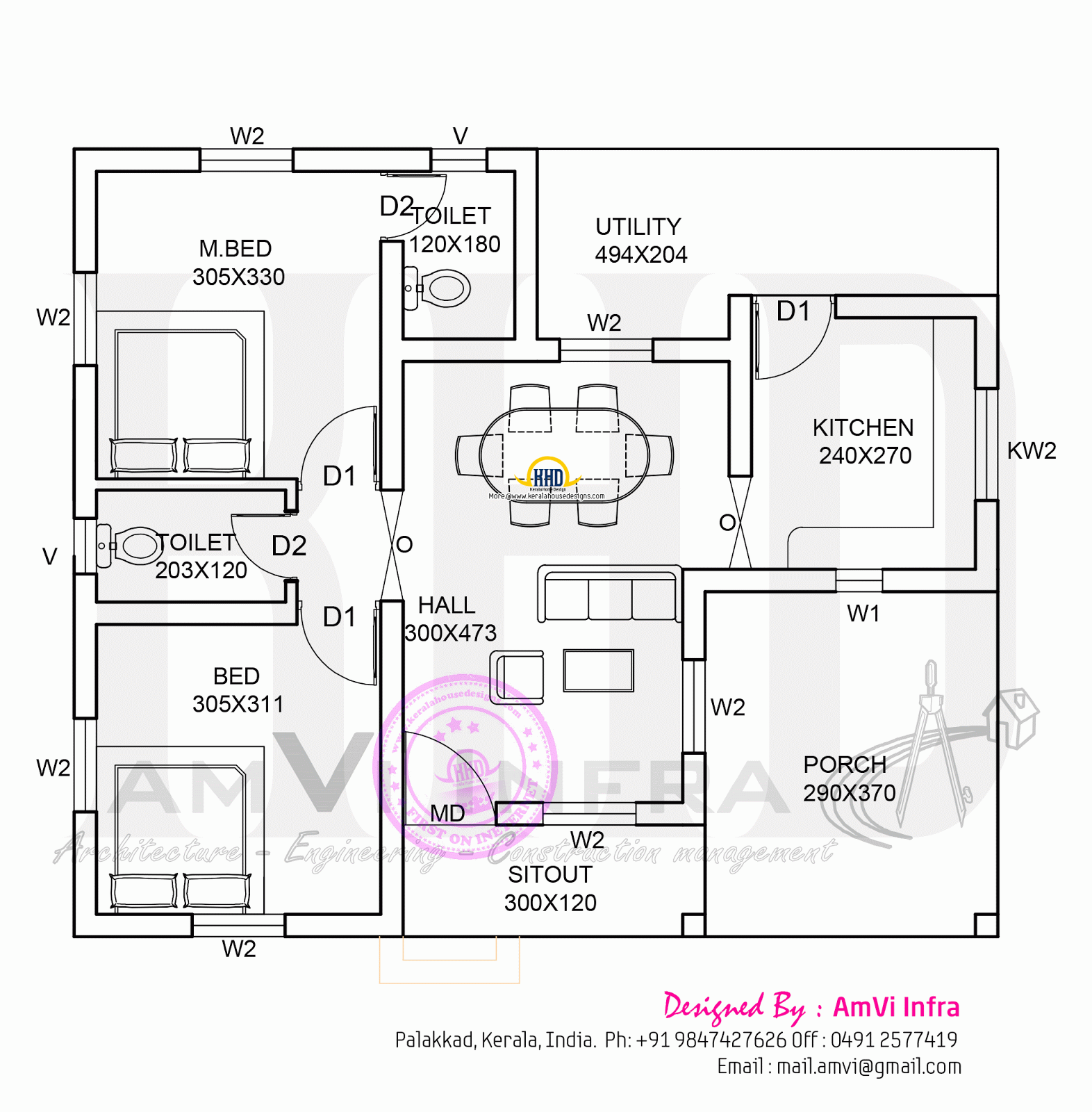 900 sq.feet free single storied house - Kerala home design and ... - Free floor plan