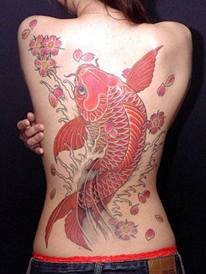 Japanese Koi Tattoo on Back Body Girl