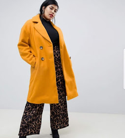 River Island Plus double breasted tailored longline coat in yellow €54.99
