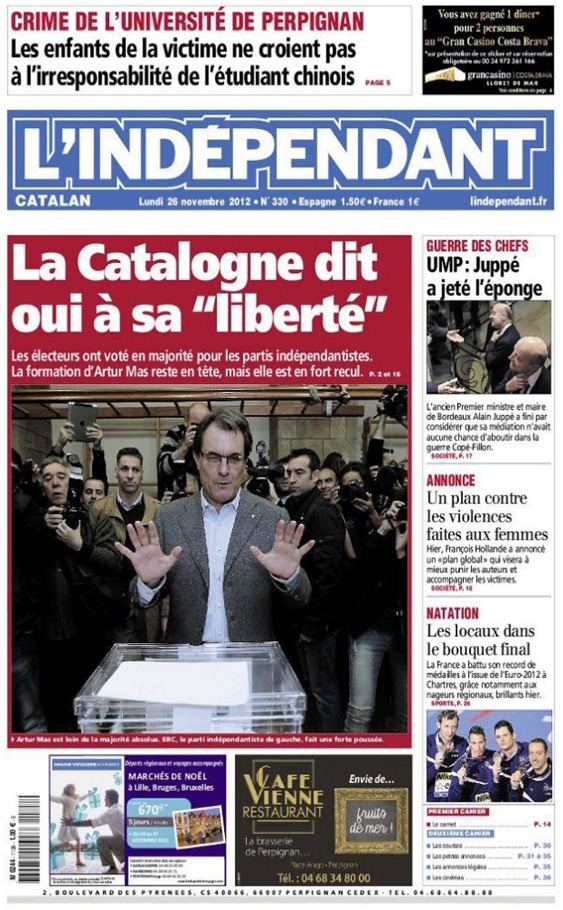 Portada L'Indépendant 26N