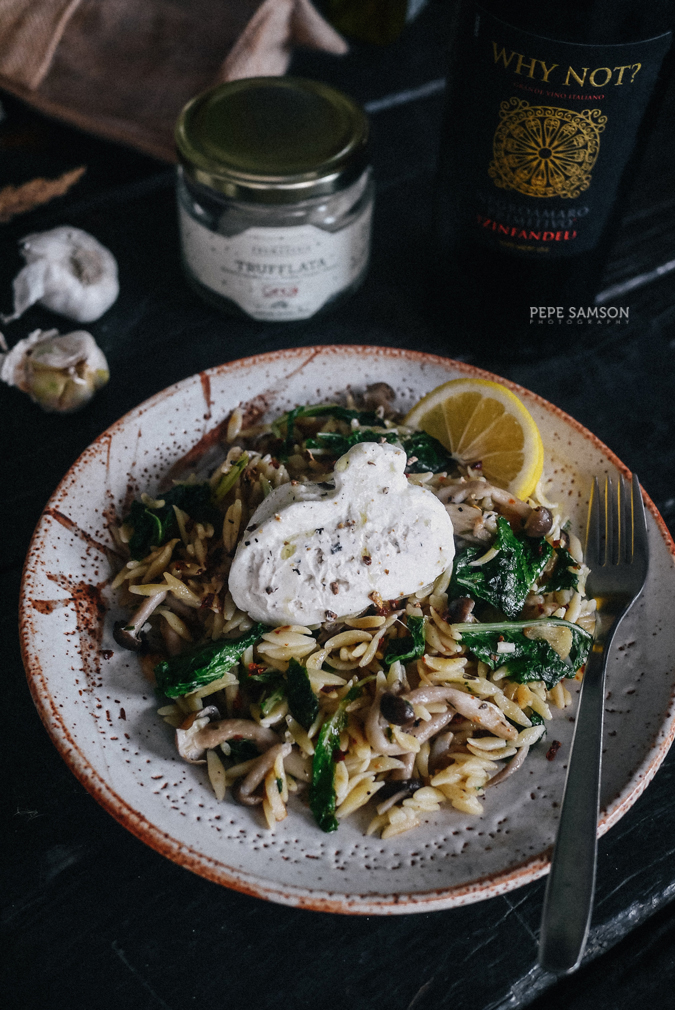 Recipe: Truffled Orzo with Mushrooms, Kale, and Burrata