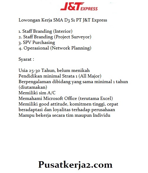 Loker SMA D3 S1 PT J&T Express Bulan Mei 2021