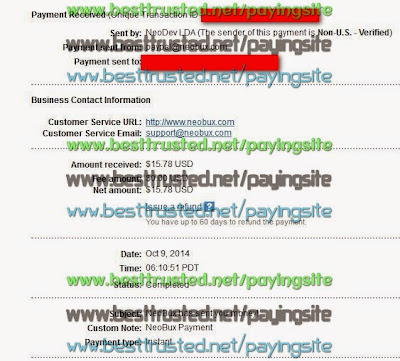 Proof of payment dated 09 October 2014 from neobux