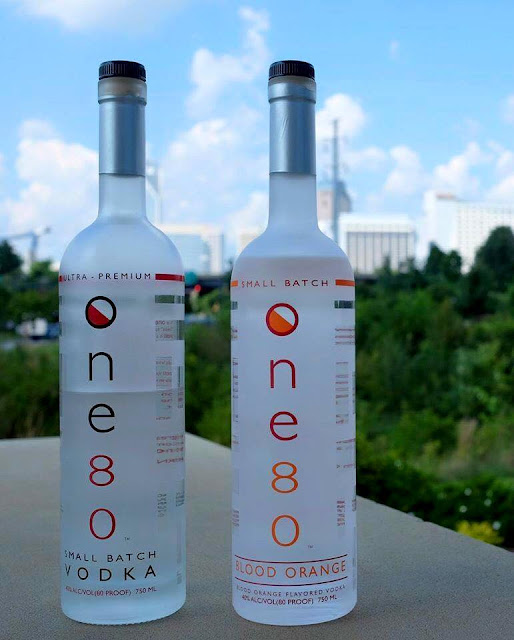 A bottle shot of black-owned One80 Vodka