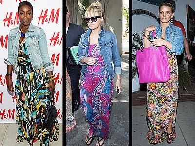 Celebrity Pink Jeans Shorts on The Maxi Dress With A Jean Jacket
