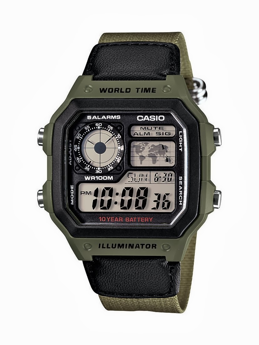 Military Watches - Casio AE1200WHB-3BV , 10 Year Battery Military ...