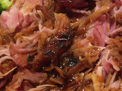 close up of shredded brown sugar gammon