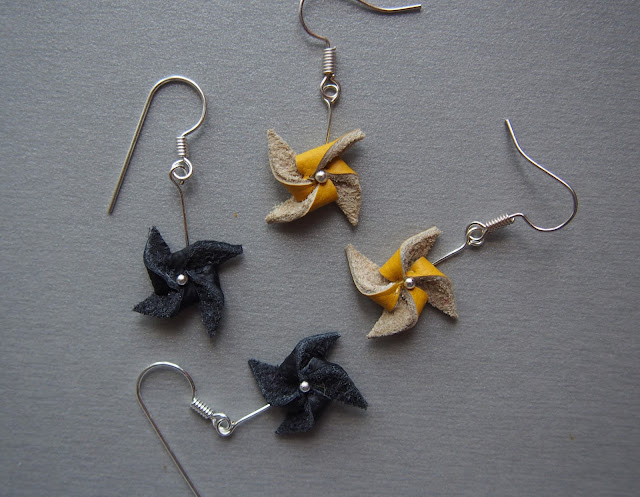 Leather pinwheel earrings