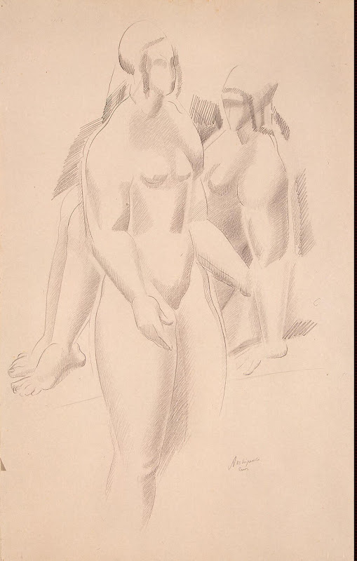 Two Nude Female Figures by Alexander Archipenko - Nude Drawings from Hermitage Museum