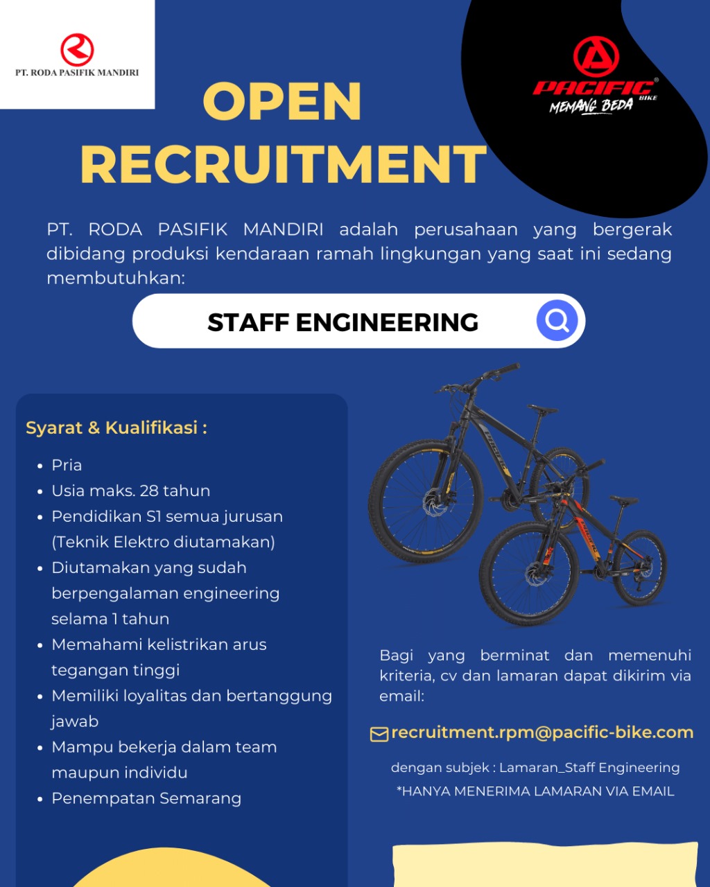Loker Semarang di PT Roda Pasifik Mandiri SPV Warehouse, Checker Gudang, Operator, dll