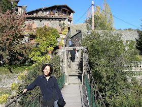 Suspension bridge in the medieval village of Rupit
