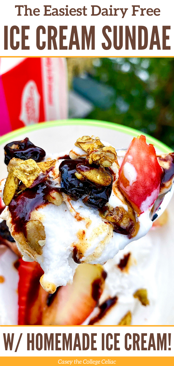 Craving a #glutenfree and #dairyfree sundae? Check out this recipe for the easiest homemade #vegan ice cream with tons of #allergyfriendly toppings!