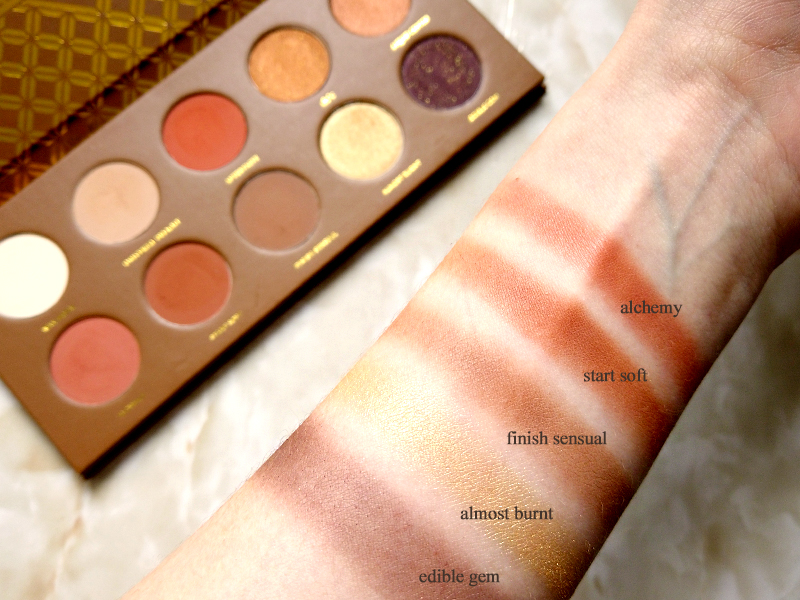 Zoeva caramel melange eyeshadow palette swatches on arm