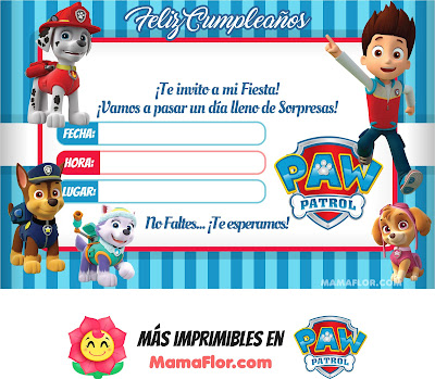 Tarjeta de Cumpleaños de PAW PATROL para imprimir