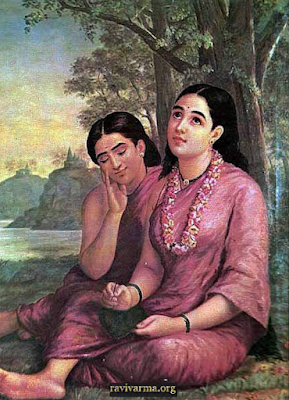 Dreaming Shakuntala painting Raja Ravi Varma