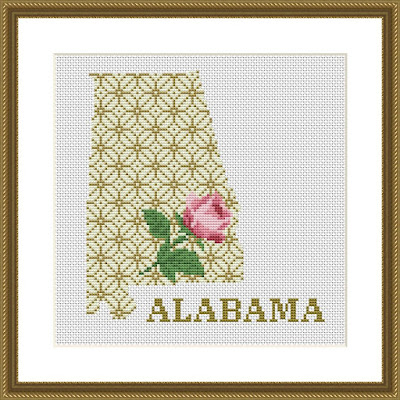 Alabama map cross stitch pattern floral ornament embroidery - Tango Stitch