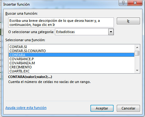 como usar la función CONTARA en Excel