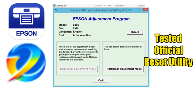 Epson L805 Adjustment program (Reset Utility)