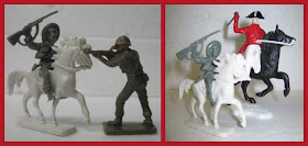 30mm Figures; Cowboy Horses; Cowboys; Cowboys & Indians; Cowboys and Indians; Foot Indians; Hong Kong; Jean Höffler; Trioplast; Mounted Natives; Small Scale World; smallscaleworld.blogspot.com; Horse; Wild West; Peruvian Toy Figures; Made In Peru