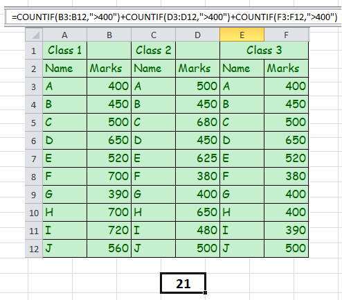 Countif function on Excel