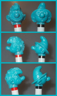 These are knock-offs I think; there are Wizard and Punk Smurfs, but they don't look like these two, however plastic colour screams 'We're Smurfs; buy us if you like Smurfs', so we don't like, horrid little bootleg nasties - yah, boo, sucks to you, fake Smurfs!