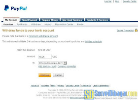 Memasukkan jumlah dana yang akan ditarik dari PayPal ke rekening bank lokal | SurveiDibayar.com