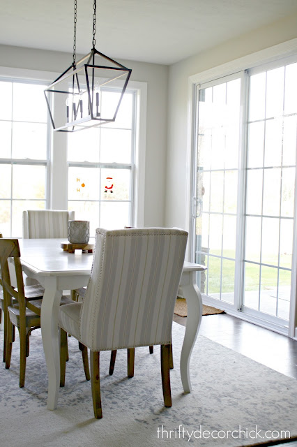 upholstered chairs at end of table