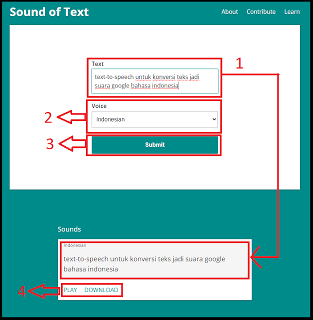 langkah-langkah melakukan konversi teks jadi suara google bahasa indonesia di sound of text