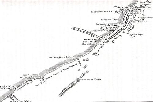 El mapa de Fernández Duro (Desde Ifni hasta la desembocadura del río Draa). Foto Blog «Tertulia Amigos del 25 de Julio»