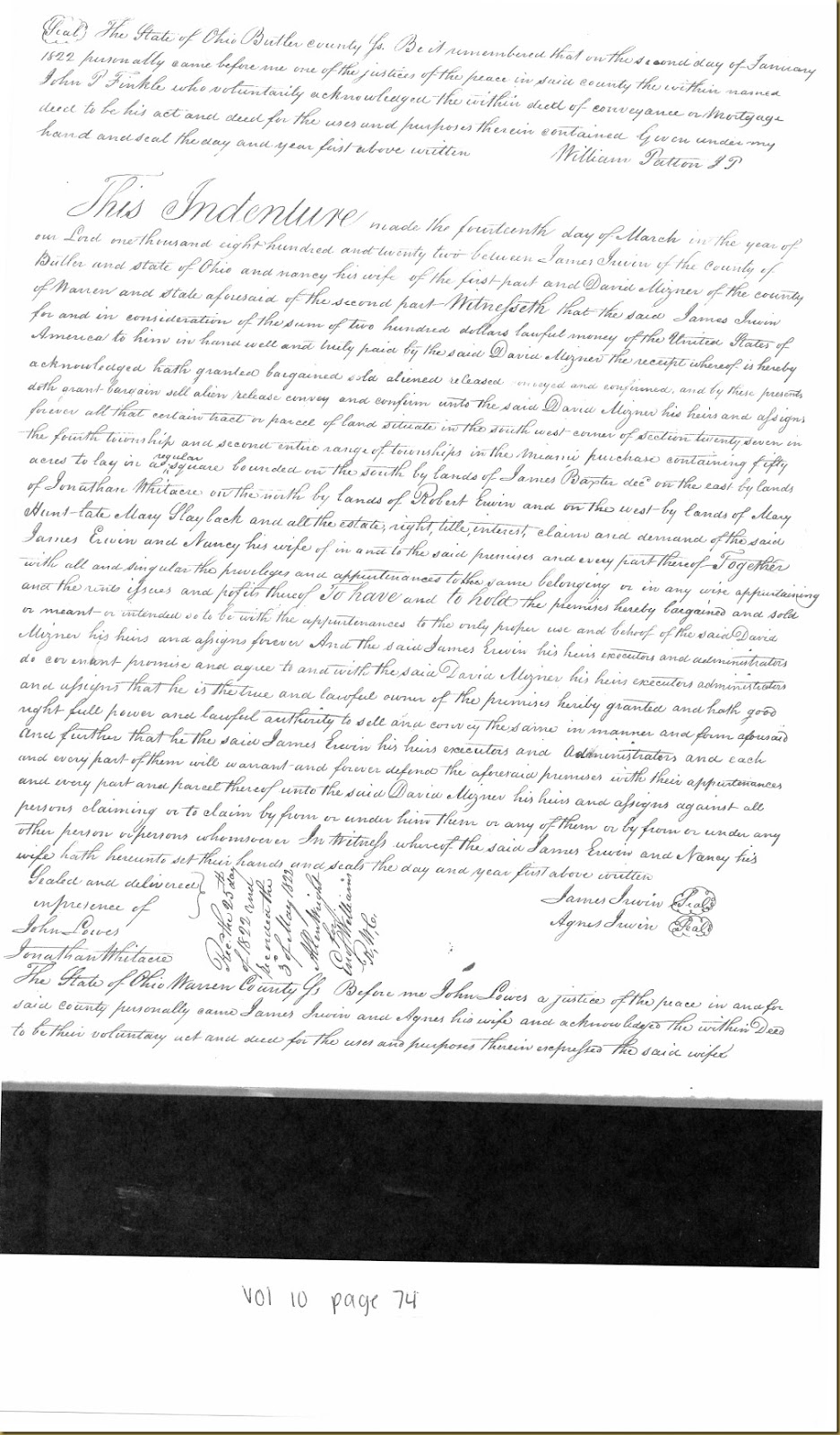 James Irwin of Butler Co, OH sells to David Mizner 14 Mar 1822_0001