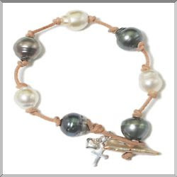 South Sea and Tahitian Pearls on 'dirty' leather