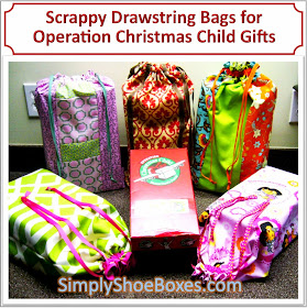 Drawstring gift bags pattern made with scraps.