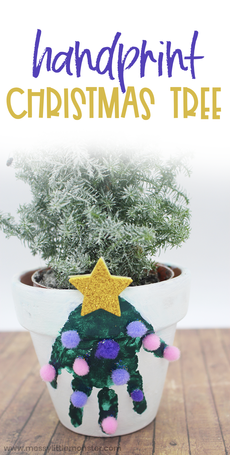 Christmas tree handprint art. Easy Christmas handprint craft.