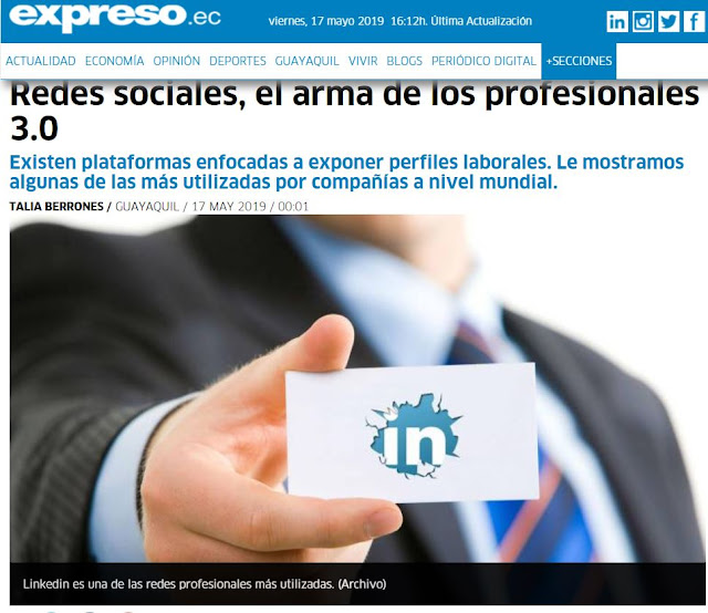 Articulo de prensa de Diario Expreso: "Redes sociales, el arma de los profesionales 3.0"