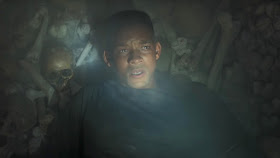 digitally de-aged will smith and a skull